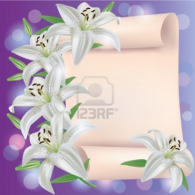 12799972 salutation ou une carte d 39 invitation avec des fleurs de lys blancs et feuille de papier place po - Texte d&#039;invitation à un grand événement