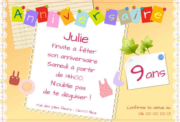 Carte dinvitation anniversaire - Jolies cartes d&#039;invitation d&#039;anniversaire grauites