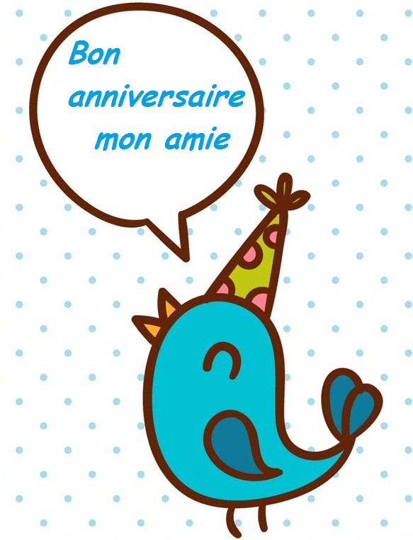 Cute birthday wish for a friend on image with hand drawn bird singing 2 - Texte d&#039;anniversaire pour une amie