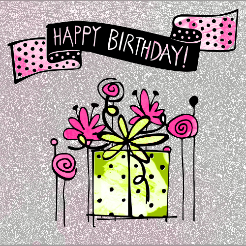 happy birthday animated gift flowers illustration greeting card hipster cute gif - Joyeux anniversaire (gif animé pour facebook)