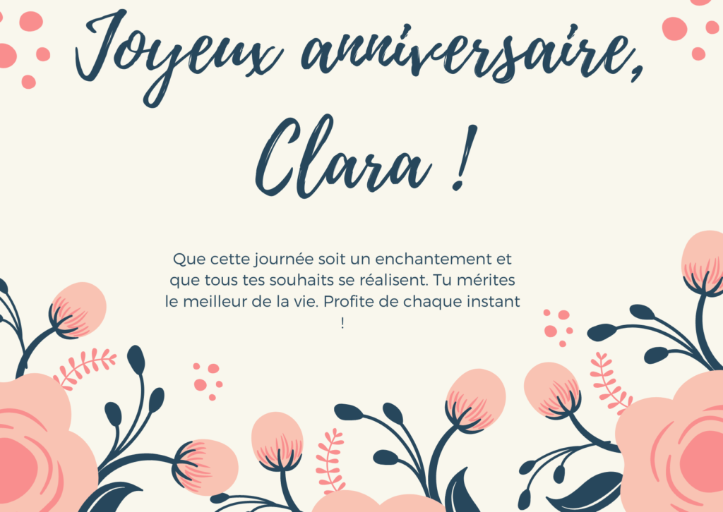 Creme Fleurs Petite amie Anniversaire Carte 1024x726 - Meilleurs vœux d'anniversaire pour Clara